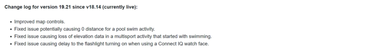 The release notes for beta version 19.21 for the Garmin Fenix 7 and related smartwatches. (Image source: Garmin)
