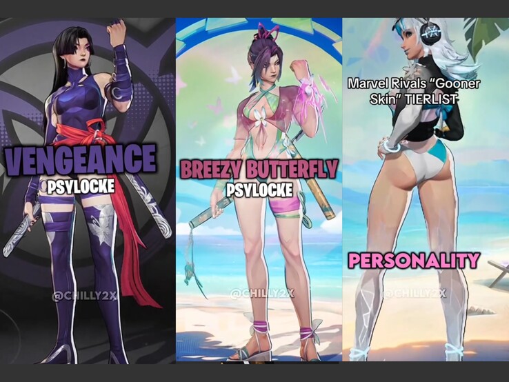 Some of the skins affected by the allegations. (Source: CHILLY2X/TikTok)