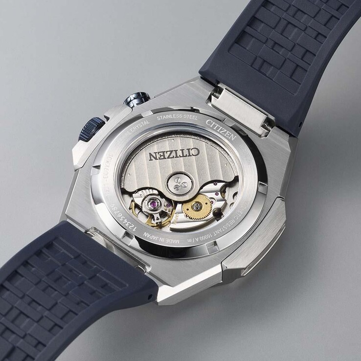 Citizen's Caliber 9051 automatic movement can be seen through the transparent caseback.