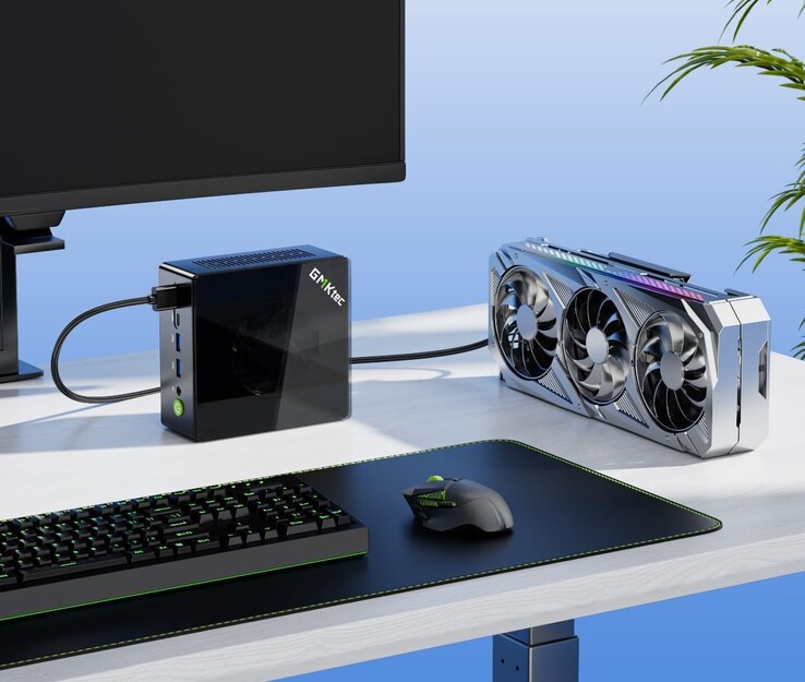 The image shows the Kate Plus mini PC connected with an eGPU with the help of an oculink connection, which is much faster than typical USB connections