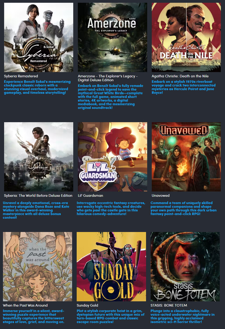 All the games included in the Point and Click Package