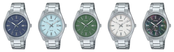 From left to right: the Casio MTP-1302DA-2A1V, MTP-1302DA-2A2V, MTP-1302DA-3AV, MTP-1302DA-7AV and MTP-1302DS-1AV watches. (Image source: Casio)