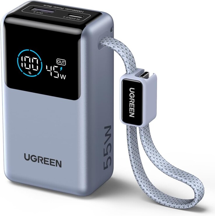 The Ugreen 55W Power Bank 10,000 mAh with integrated cable. (Image source: Amazon)