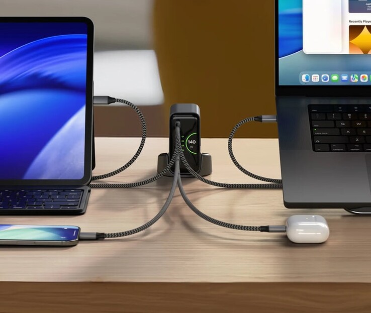 The four-port Satechi fast charger can juice up a whole bunch of devices at the same time.