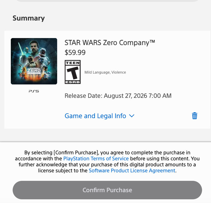 PlayStation Store disclaimer before purchase.