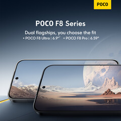 The Poco F8 Pro will be much smaller than the Poco F8 Ultra. (Image source: Xiaomi)