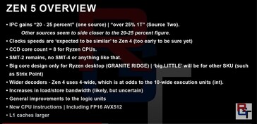 AMD Zen 5 information. (Source: RedGamingTech)
