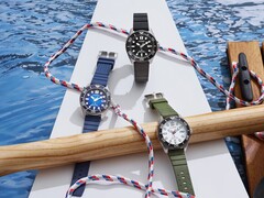 Three Citizen Promaster Dive watches with white, black, and blue dials, each featuring a matching dive bezel and urethane strap.