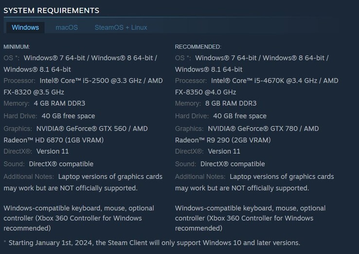 Dying Light 1 system requirements. (Image source: Steam)