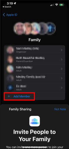 Family Sharing will allow you to make changes to parental controls on your child's device from your device. (Image via own iPhone 13, iOS 15)
