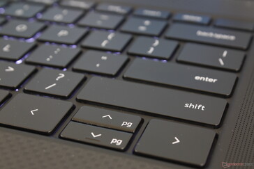 Small Up/Dn arrow keys. It's a barebones keyboard from the perspective of a 17-inch mobile workstation