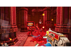 A gameplay screenshot from Warhammer 40,000: Boltgun - Words of Vengeance that shows off the typing based gameplay. (Image Source: Steam)