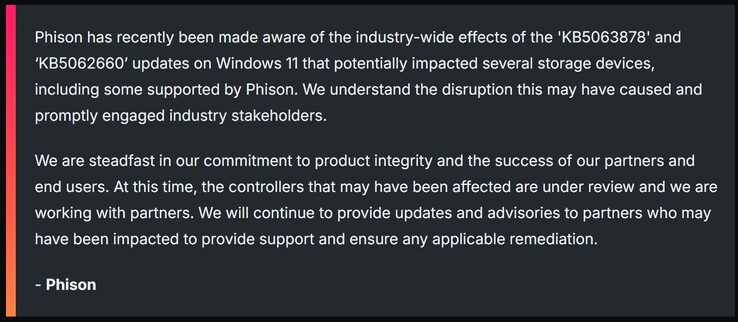 Phison's statement about the issue (Image source: Wccftech)