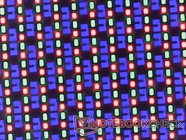 OLED subpixel array. The OLED screen is slightly grainier than expected potentially due to the thicker glass layer