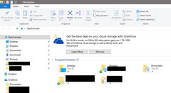 The latest builds of Windows 10 now show occasional advertisements for OneDrive storage in the File Explorer. (Source: MSPowerUser)