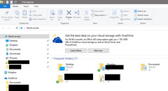 The latest builds of Windows 10 now show occasional advertisements for OneDrive storage in the File Explorer. (Source: MSPowerUser)