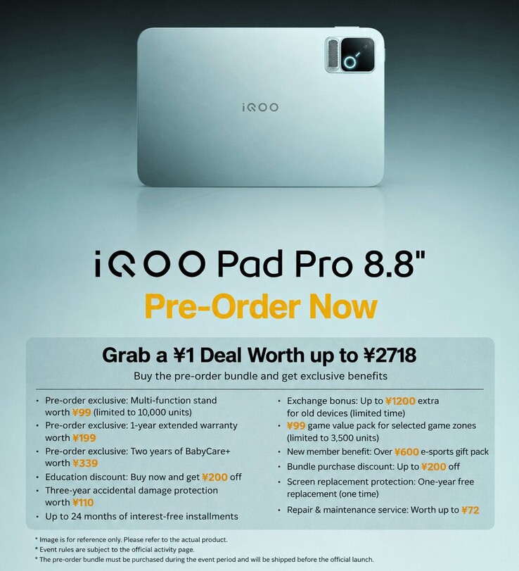 iQOO Pad Pro 8.8-inch tablet preorder offer with bundled benefits