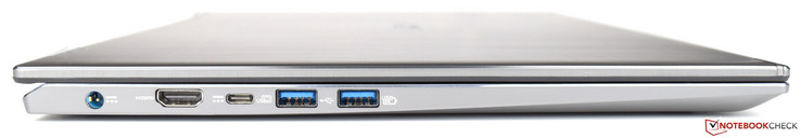 Left side: DC power socket, HDMI port, USB 3.1 Gen 1 Type-C port, two USB 3.0 ports