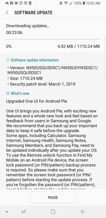 The Sprint Galaxy Note 8 One UI update (Image source: Reddit)