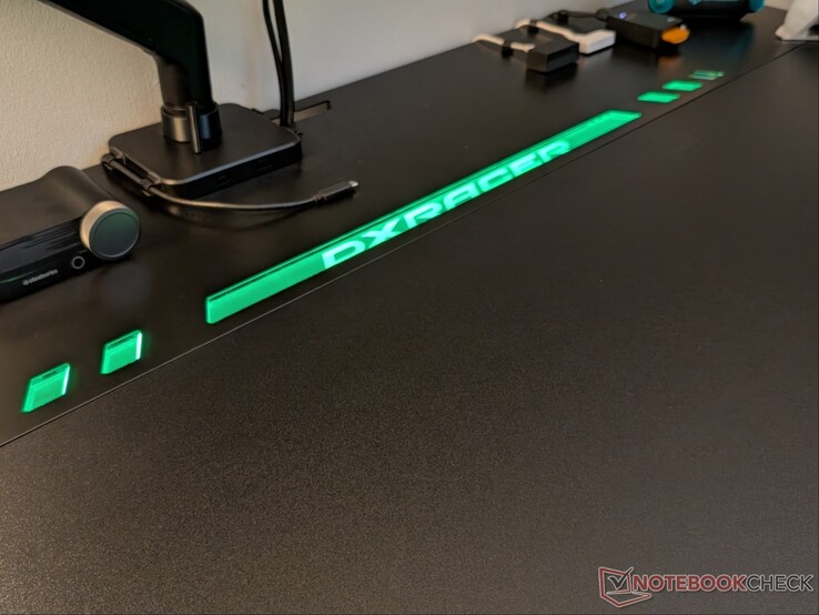 DXRACER logo lights up thanks to RGB strip underneath.