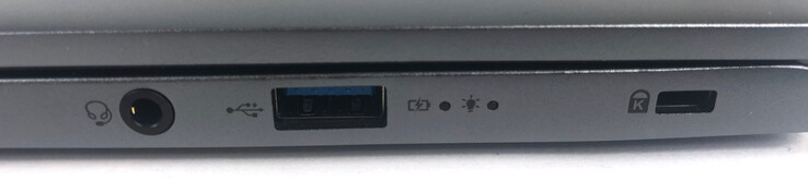 Right: 1x headphone/microphone combined port, 1x USB 3.2 Type-A, 1x Kensington