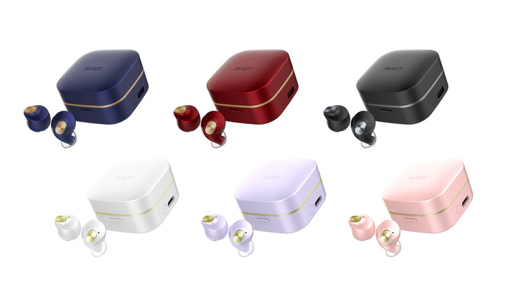The Aviot TE-Q3R earbuds come in Lapis Blue, Red Spinel, Black Onyx, Pearl White, Lavender Jade, and Pink Quartz. (Image source: Aviot)