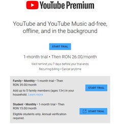 Google YouTube Premium Family still stuck at roughly US$8 in Romania (Source: Own)