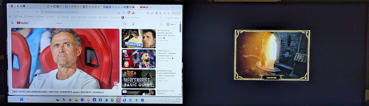 Picture-by-Picture: YouTube via a mini PC on the left and Diablo 2 via a gaming laptop on the right on the same monitor