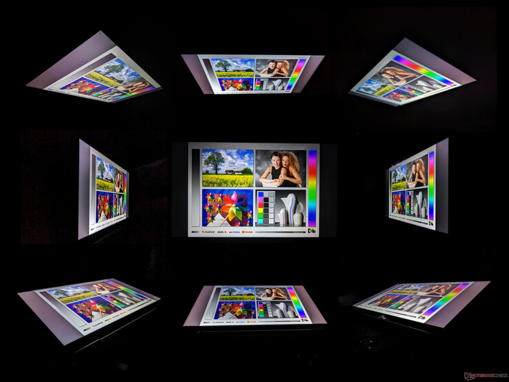 Wide IPS viewing angles. Colors and contrast degrade more readily compared to Mini-LED and OLED if viewing from wider angles