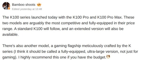The Redmi K100 will have exceptional battery life while the gaming smartphone will be expensive.