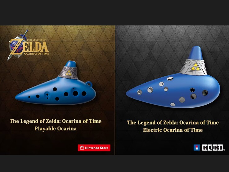 The acoustic (left) and electronic ocarinas (right) for The Legend of Zelda: Ocarina of Time remake.