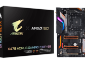 The box for the Gigabyte X470 Aorus Gaming 7 WiFi-50 motherboard has some golden features. (Source: Gigabyte Japan)