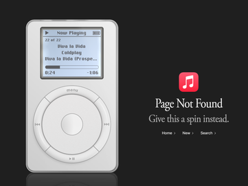 The virtual first-generation iPod playing a song on the Apple Music page