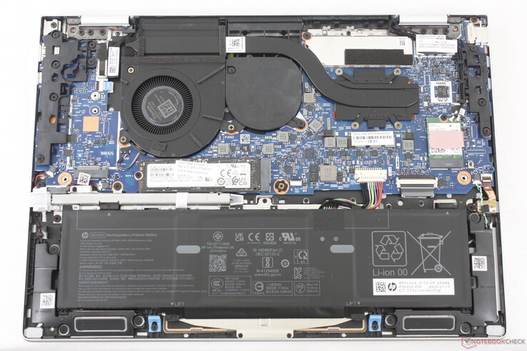 EliteBook 8 Flip G1i 13 showing one M.2 2280 SSD slot, removable WLAN module, and optional WAN slot. RAM is soldered