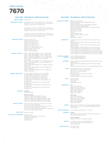 Precision 7670 specifications (Source: Dell)