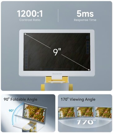 The Darwin MX Pro uses a 9-inch touchscreen IPS display with a resolution of 1024 x 600 to control the Android 13 microscope. (Image source: BeaverLab on Kickstarter)
