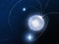 An artist's illustration showing a pulsar.