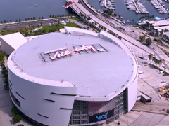 The GTA VI 'Welcome to Vice City' Miami Heat Stadium billboard pictured