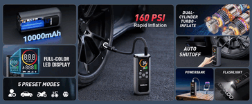 The Gooloo GT160 Dual tire inflator key features (Image source: Gooloo)