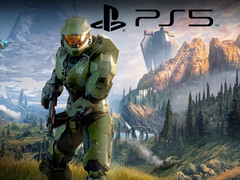 Halo Infinite with PS5 logo (Image source: Microsoft Gaming, Sony PlayStation with edits)