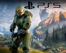 Halo Infinite with PS5 logo (Image source: Microsoft Gaming, Sony PlayStation with edits)