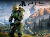 Halo Infinite with PS5 logo (Image source: Microsoft Gaming, Sony PlayStation with edits)