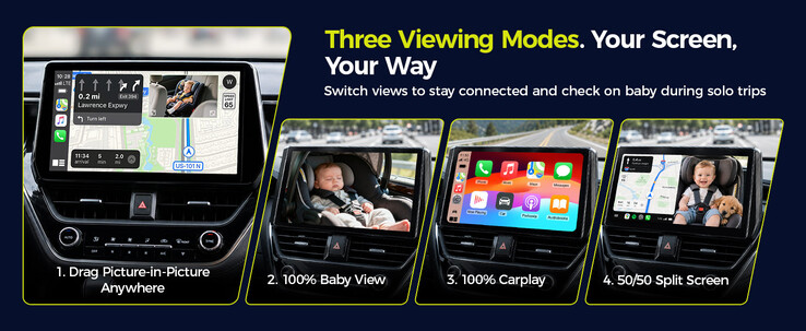 Lamtto RC38 offers multitasking views for Android Auto and Apple CarPlay features.