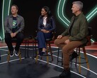 Phil Spencer (left), Sarah Bond (middle), and Matt Booty (right) in an Xbox podcast. (Image source: Xbox on YouTube)