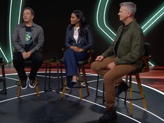 Phil Spencer (left), Sarah Bond (middle), and Matt Booty (right) in an Xbox podcast. (Image source: Xbox on YouTube)