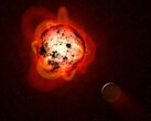 An artist's illustration showing a protoplanet and a moon.