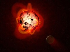 An artist's illustration showing a protoplanet and a moon.