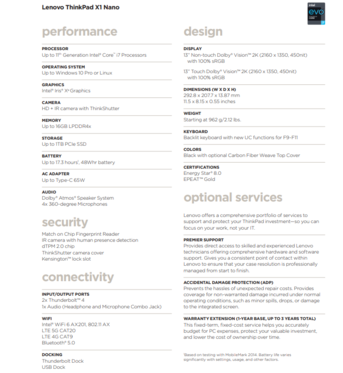 X1 Nano specifications