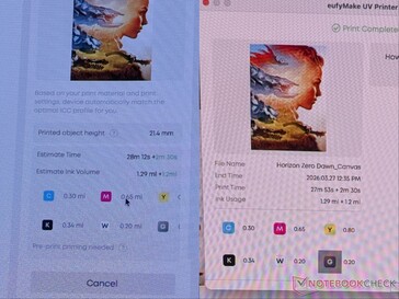 Estimate vs final print time and ink usage.