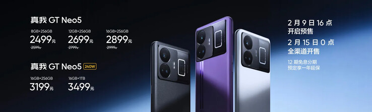 The GT Neo5 comes in white, purple or black. (Source: Realme)